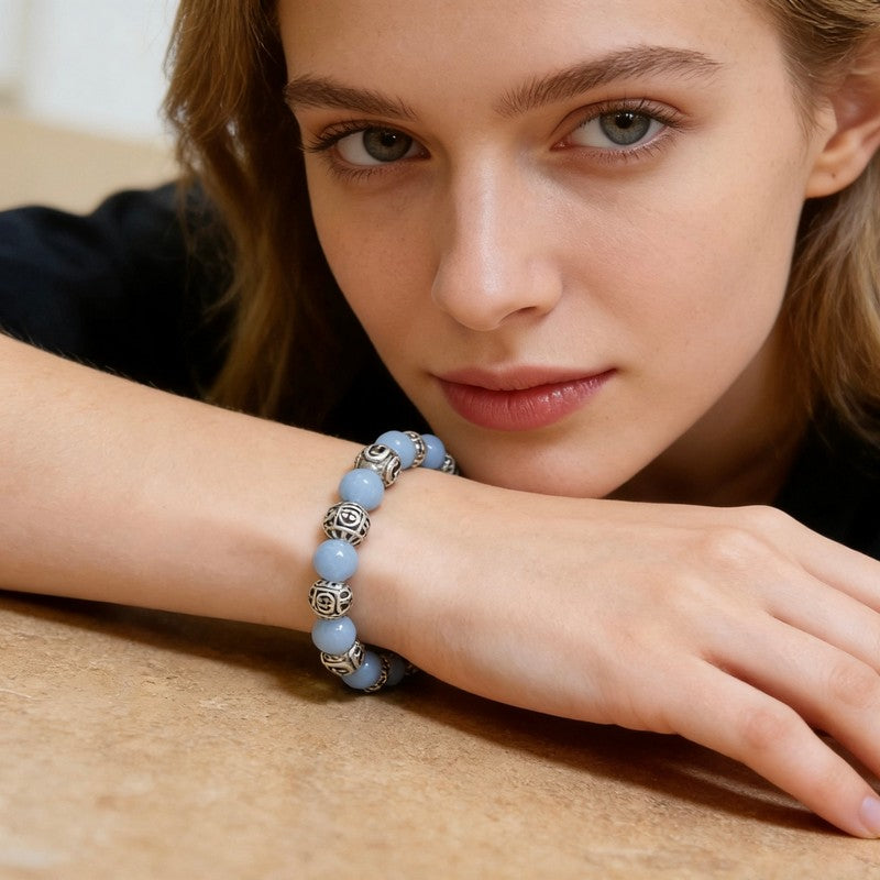 18K GG Anger Forest Light Blue Bead Chain Bracelet