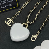 18K CC Black & White Heart Leather Necklace