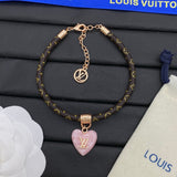 18K Louis Leather Pink Heart Bracelet