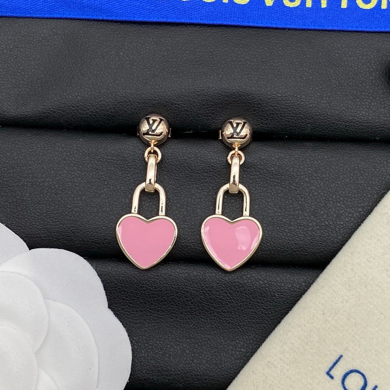 18K Louis Pink Heart Gold Earrings