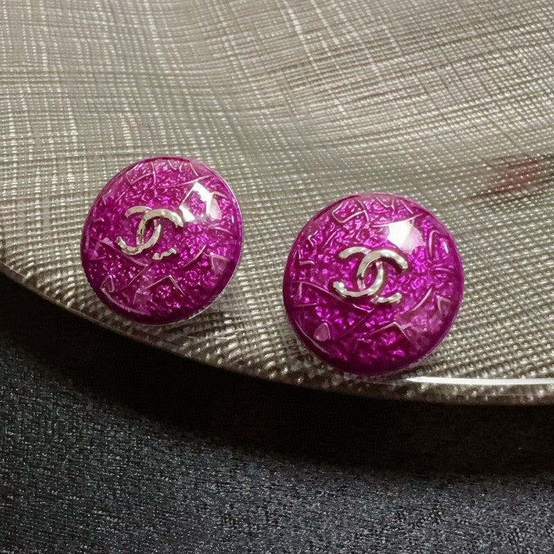 18K CC Purple Round Earrings
