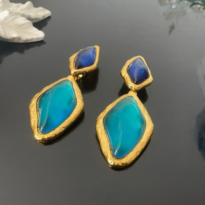 18K Saint Red & Blue Crystal Gold Earrings