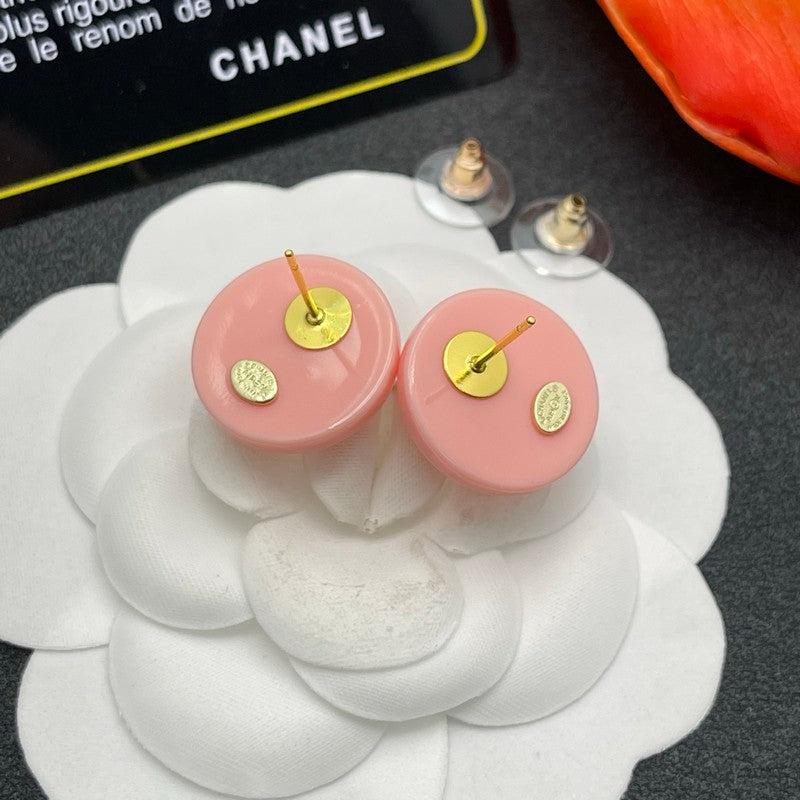 18K CC Pink Round Earrings