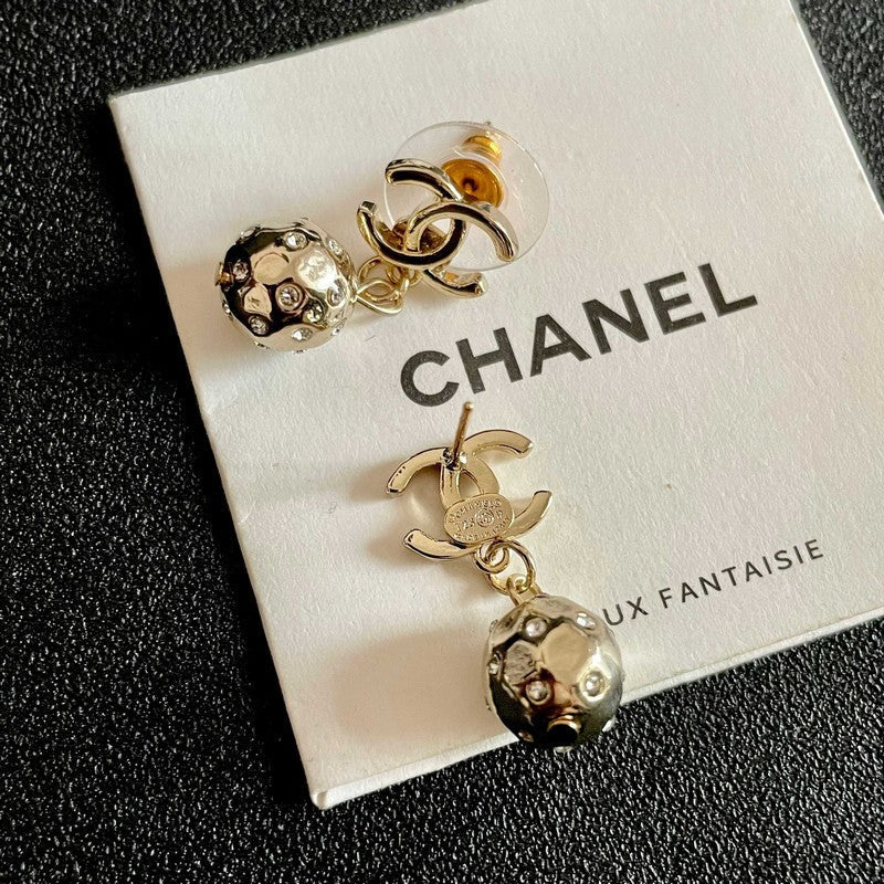 18K CC Diamond Ball Earrings