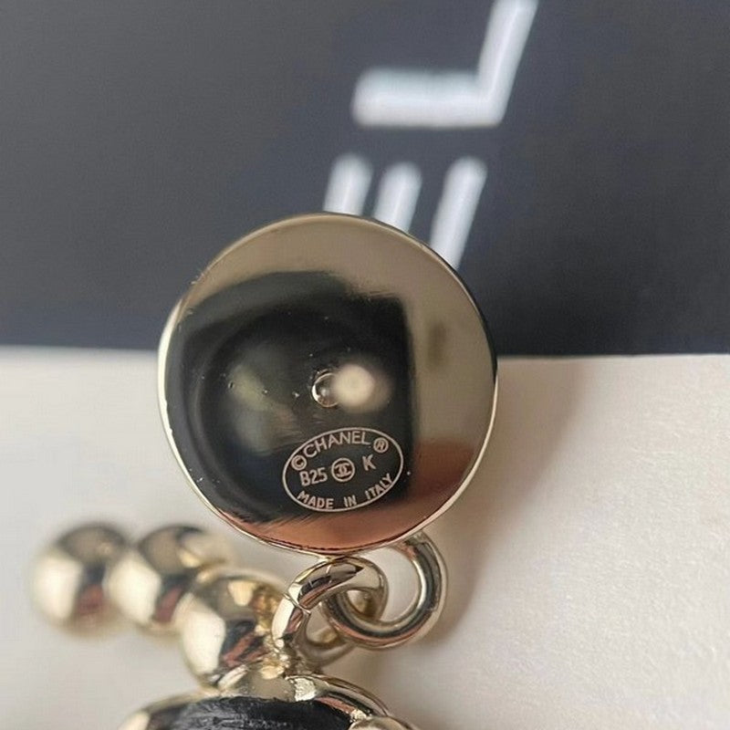 18K CC 25K Black & Pearls Gold Earrings