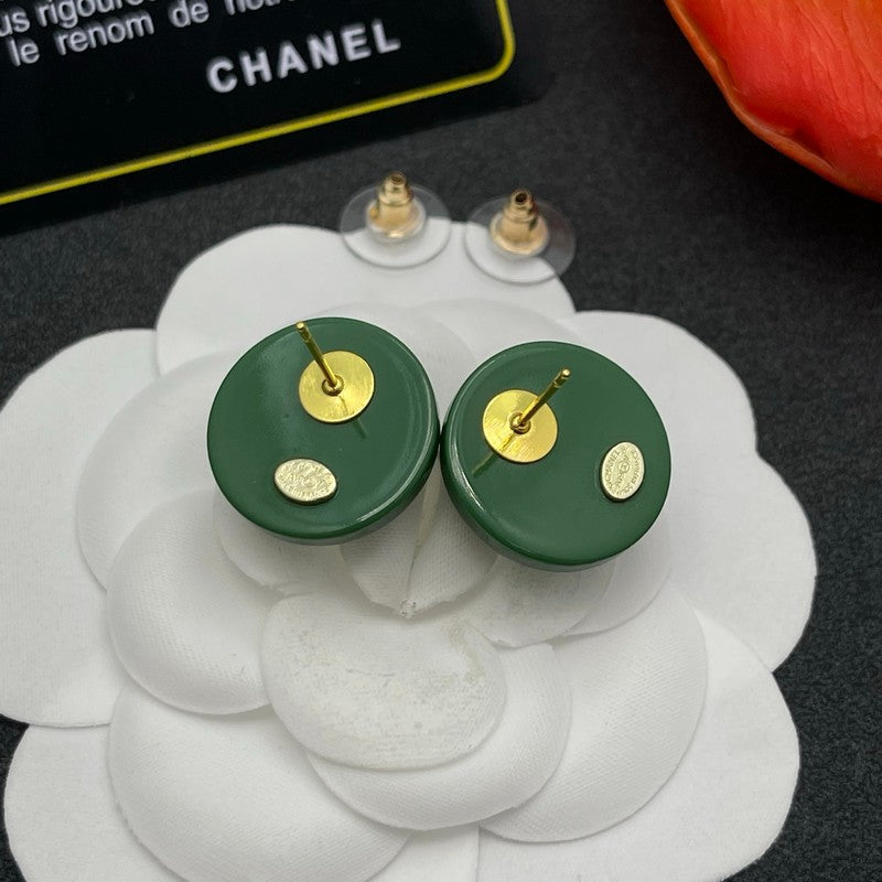 18K CC Green Round Earrings