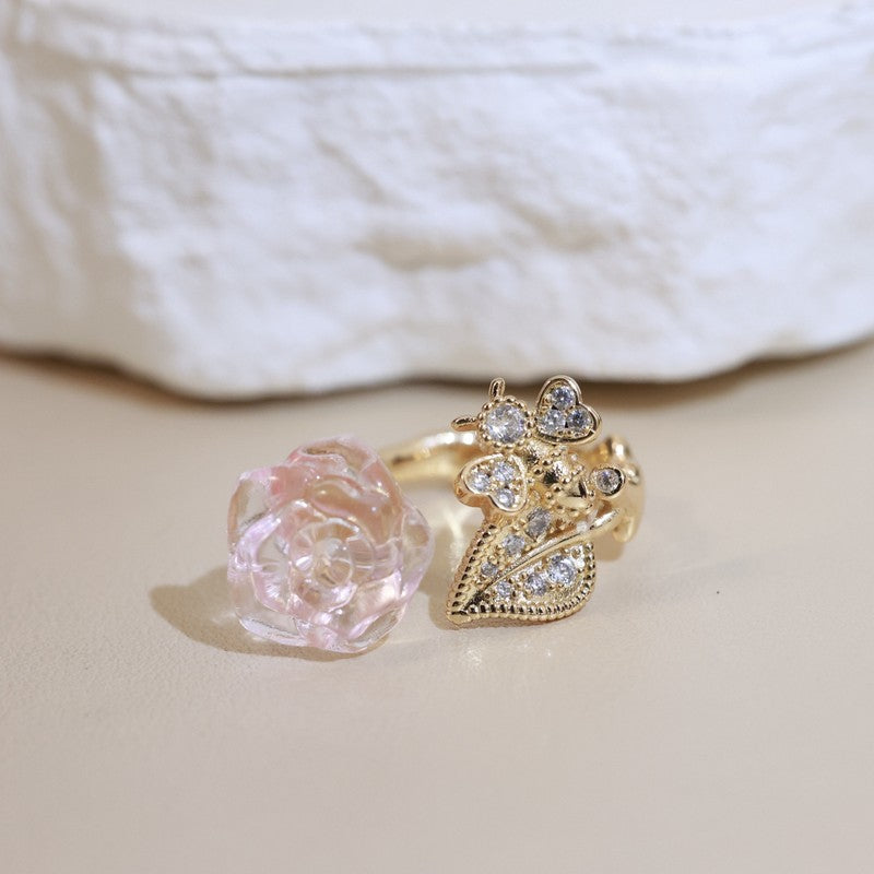 18K CD Pink Flower Ring