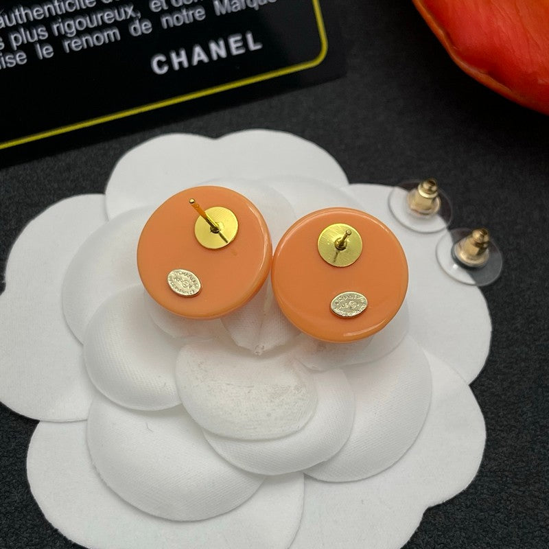 18K CC Orange Round Earrings