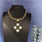 18K CC Pearl Choker Chain Necklace
