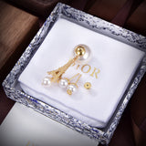 18K CD Tribales Eiffel Tower Charm White Pearls Earrings