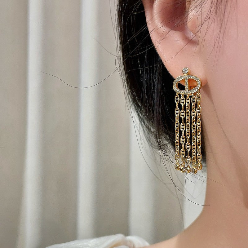 18K Farandole Diamond H Tassel Earrings