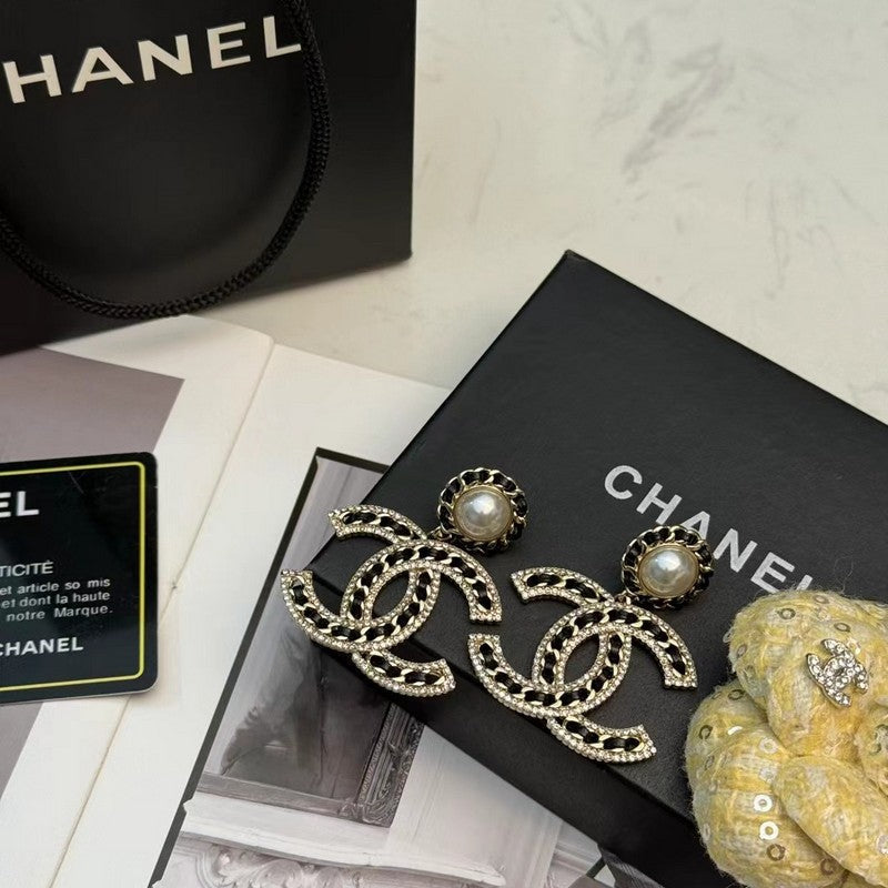 18K CC Leather Gold Earrings
