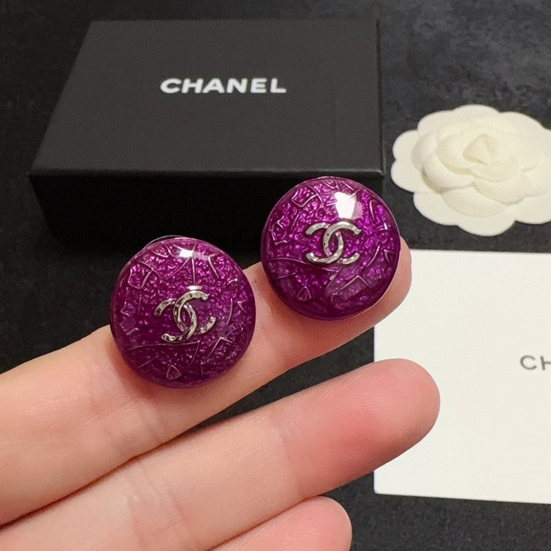 18K CC Purple Round Earrings