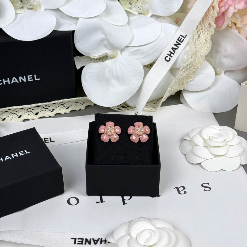 18K CC 26C Pink Camellia Earrings