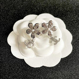 18K CC Diamond Flower Gold Earrings