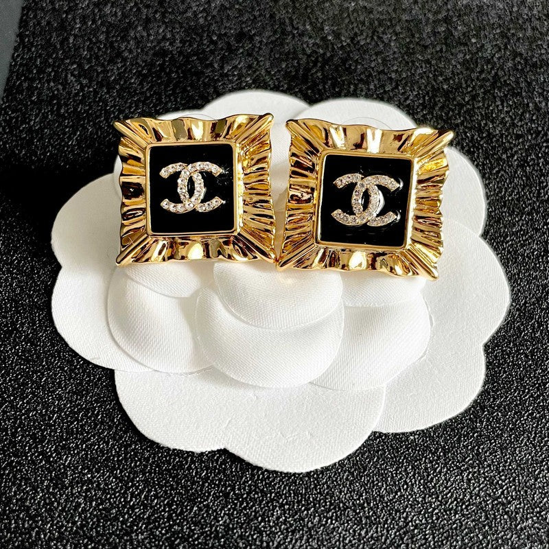 18K CC Black Gold Earrings