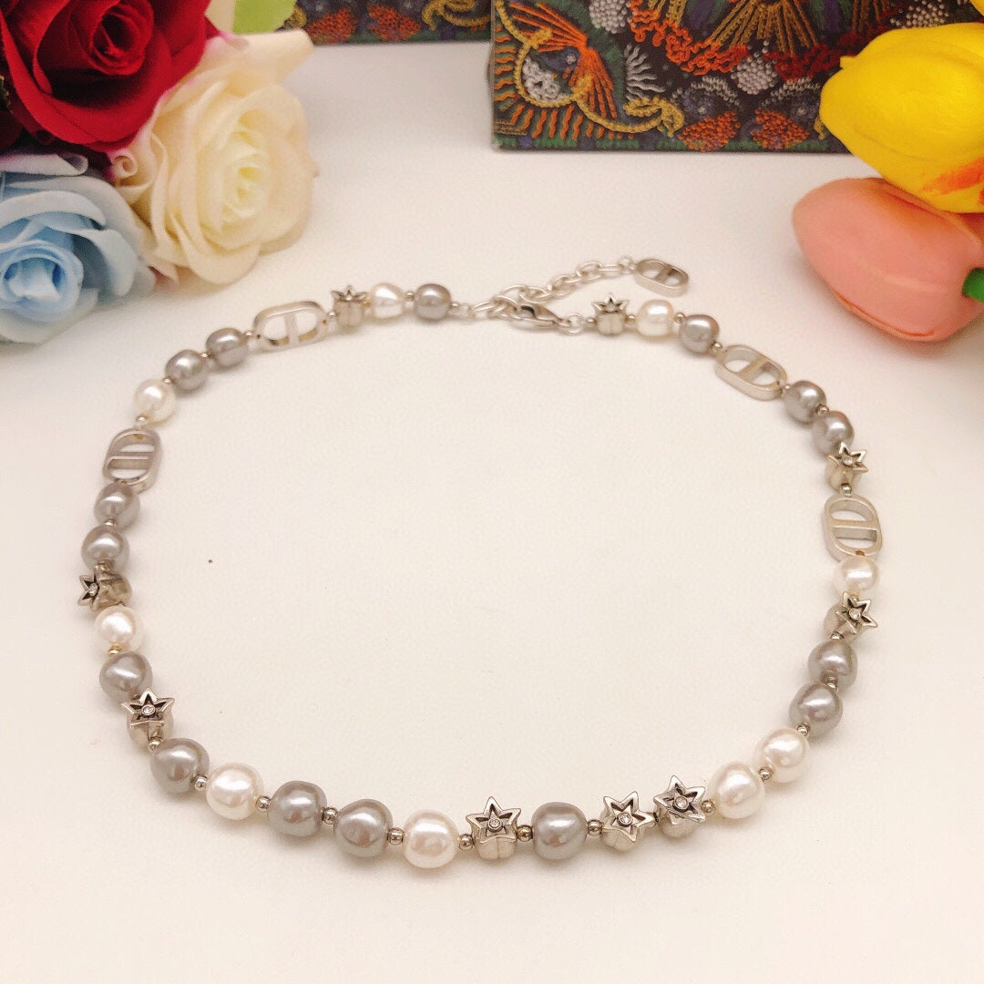18K CD Pearls And Stars Necklace