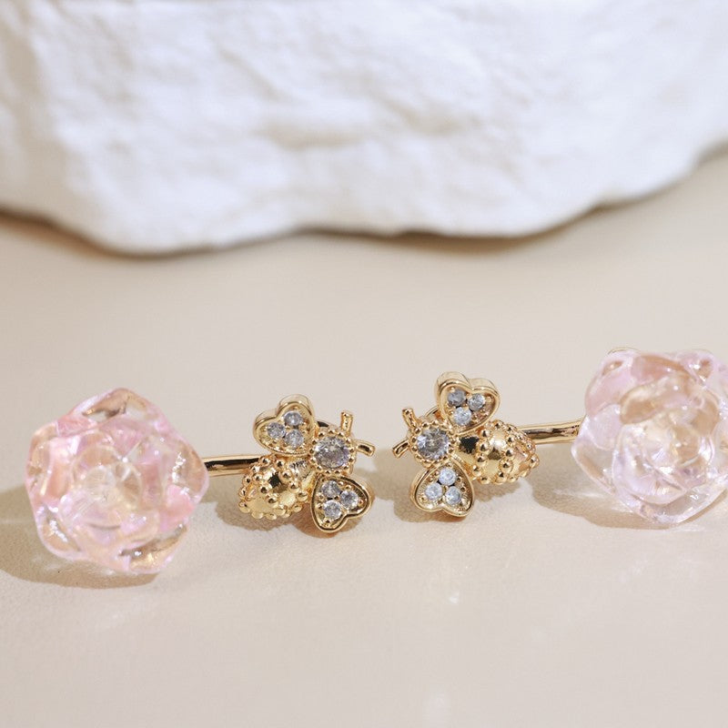 18K CD Pink Flower Earrings