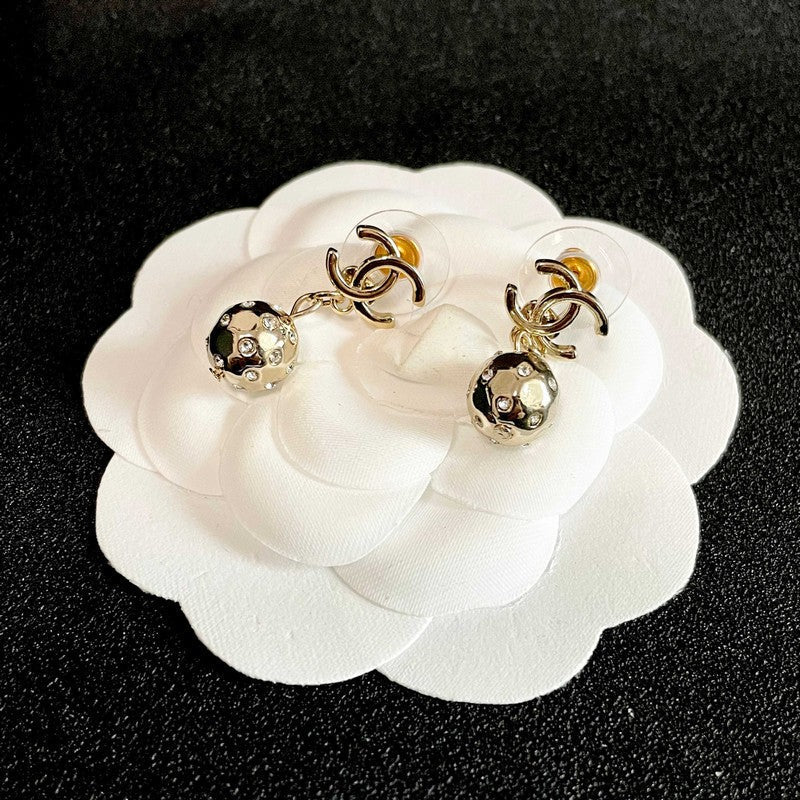 18K CC Diamond Ball Earrings