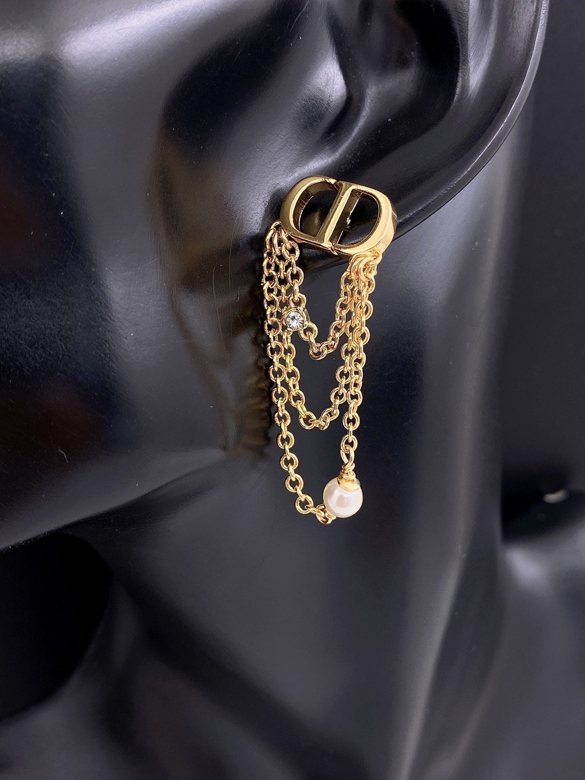 18K CD Pearl Chain Earrings