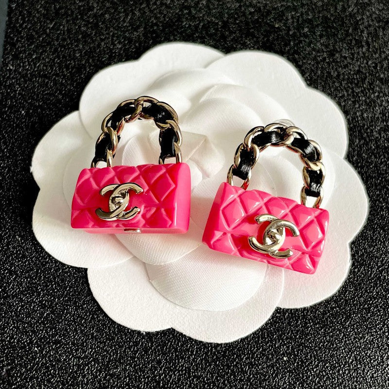 18K CC Color Bag Gold Earrings