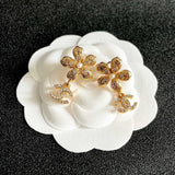 18K CC Diamond Flower Gold Earrings