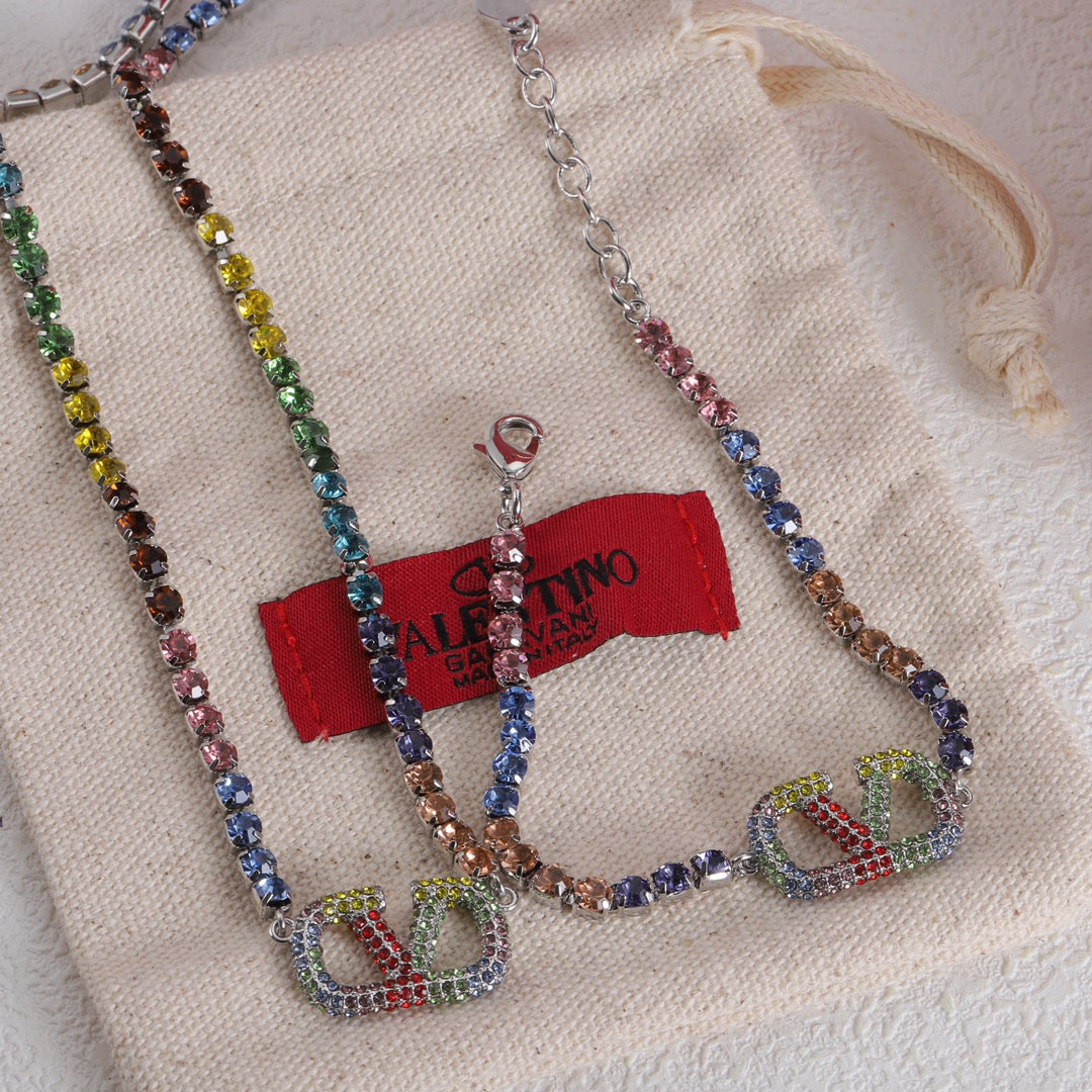 18K Vlogo Multi-Color Crystals Necklace