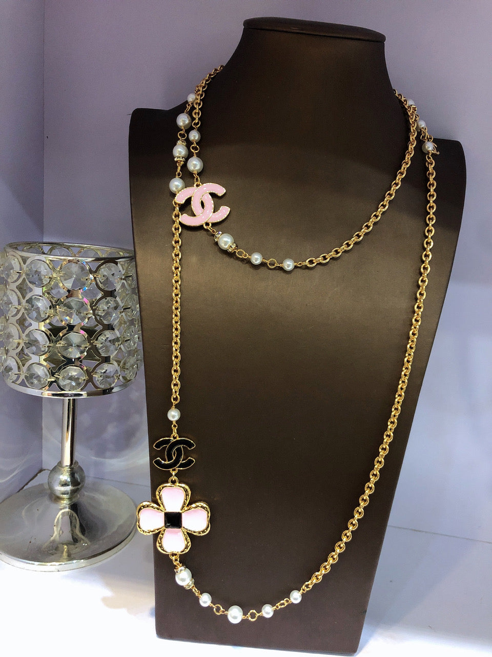 18K CC Pink Flowers Necklace