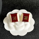 18K CC Red & White Pearl Earrings