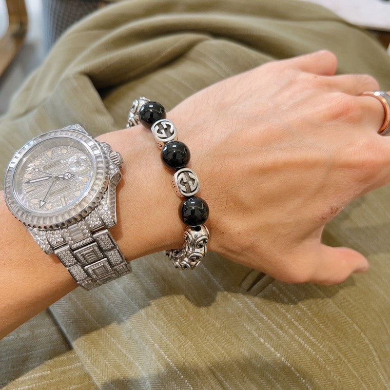 18K GG Anger Forest Black Bead Chain Bracelet