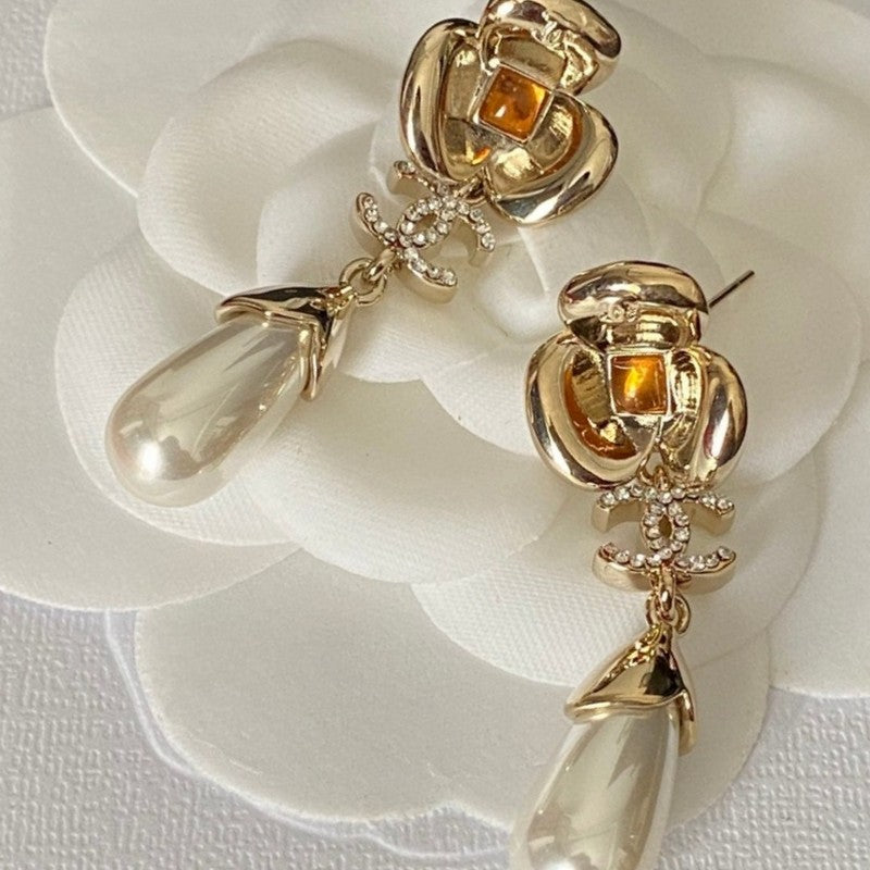 18K CC Camellia Red Crystal Earrings