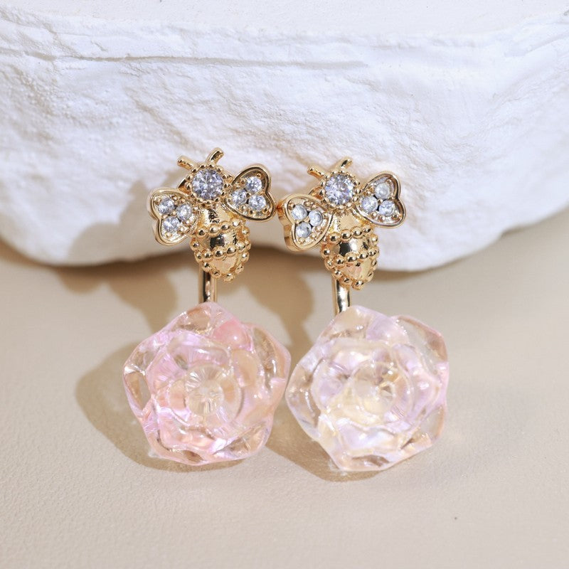18K CD Pink Flower Earrings