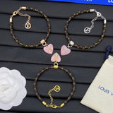 18K Louis Leather Pink Heart Bracelet
