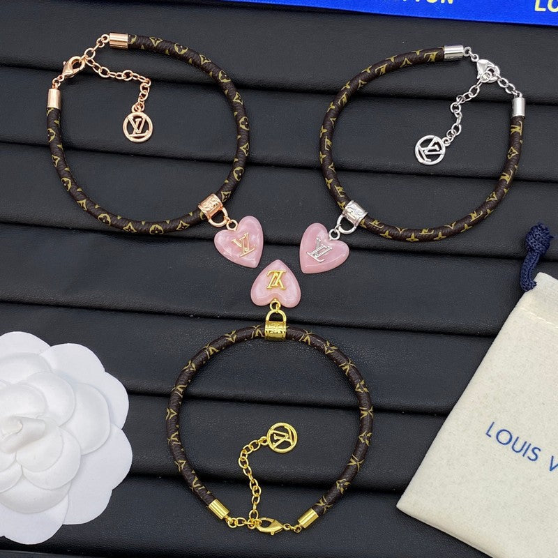 18K Louis Leather Pink Heart Bracelet