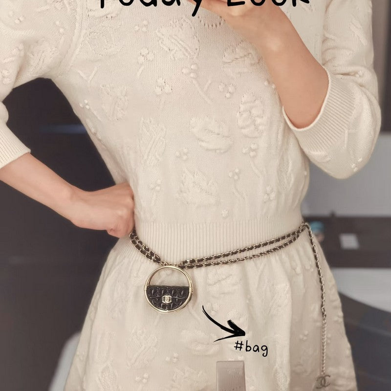 18K CC Black Bag Long Leather Necklace