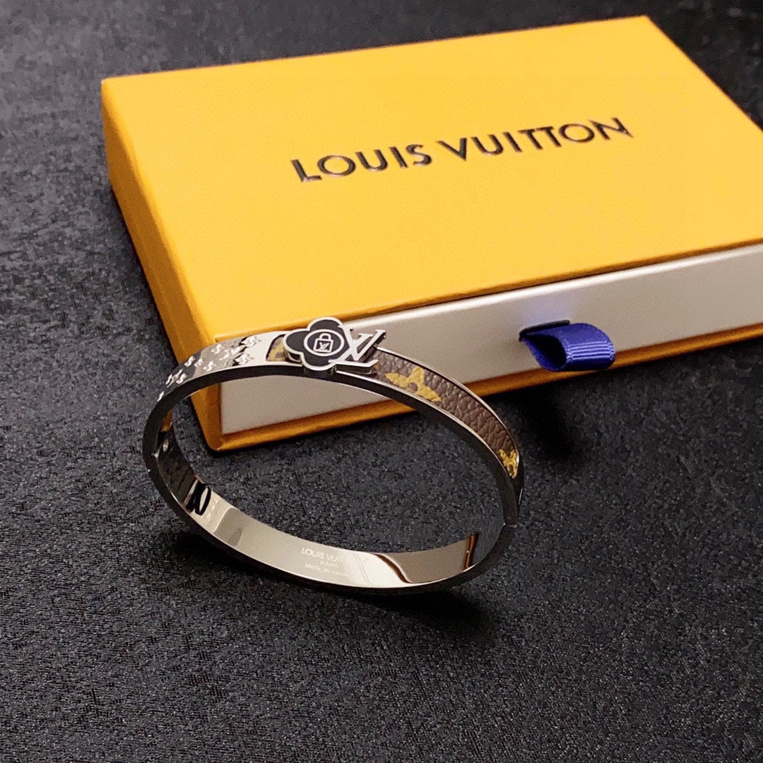 18K Louis Leather Lock Bracelet