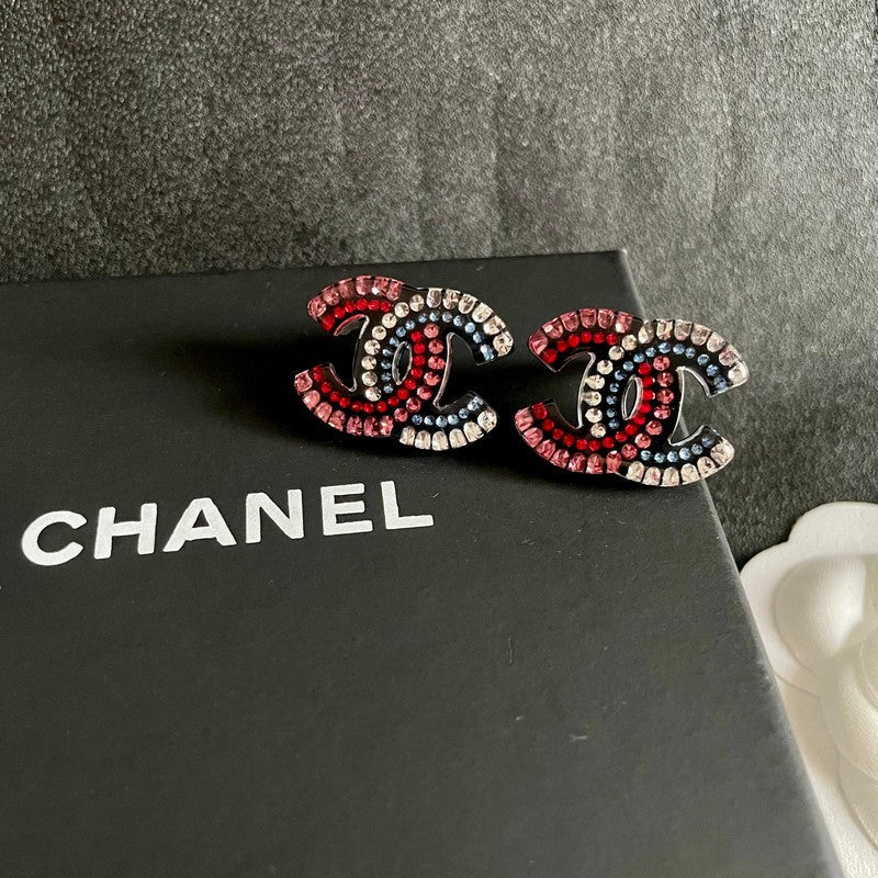 18K CC Red & Blue Crystal Earrings