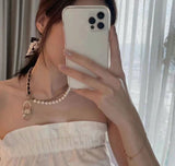 18K CC Pearl Leather Bag Pendant Necklace