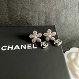 18K CC Diamond Flower Gold Earrings