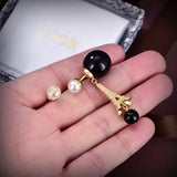 18K CD Tribales Eiffel Tower Charm Black Pearls Earrings