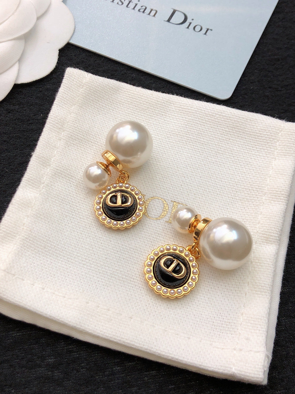 18K CD Black Pearls Earrings