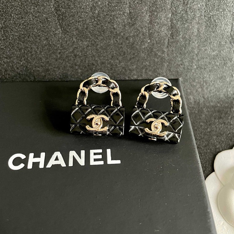 18K CC Color Bag Gold Earrings