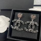 18K CC Leather Gold Earrings