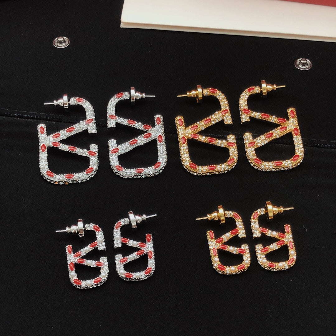 18K Vlogo Red Crystal Earrings